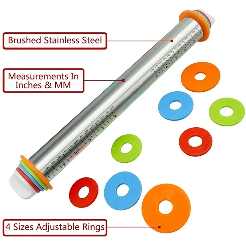 Amazon Hot Seller Private Label Kitchen Accessories 17 Inch Stainless Steel Adjustable Rolling Pin
