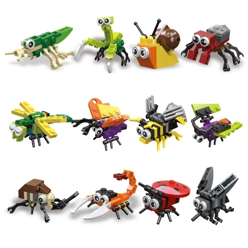 Cute Insect Building Block Mini Cartoon Mantis Spider Snail Model Set Kawaii 3D Diy Bricks Toy Collection Toys for Kids Gift