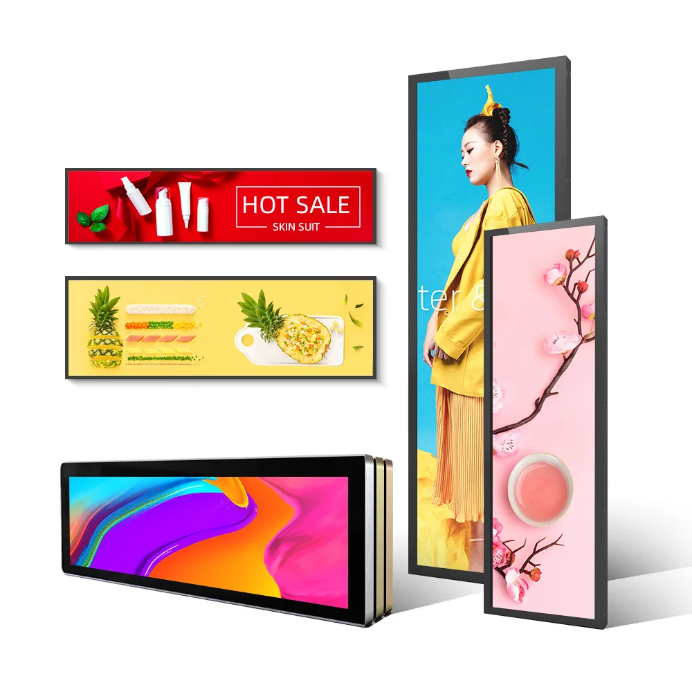 28 Inch LCD Stretched Bar Screen Marketing Digital Shelf Strip LCD Display For Advertising