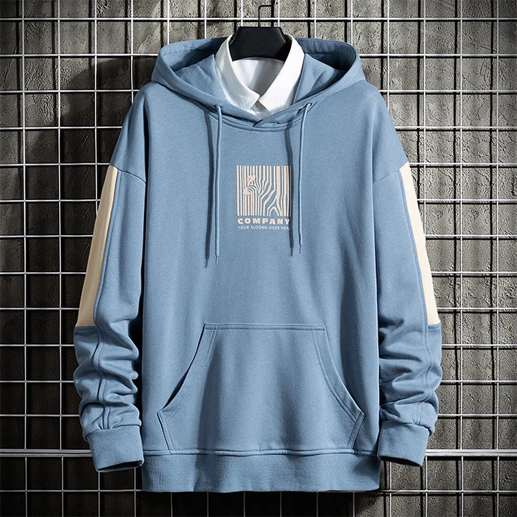 Gray 100% polyester sweatshirt embroidered hoodies for men