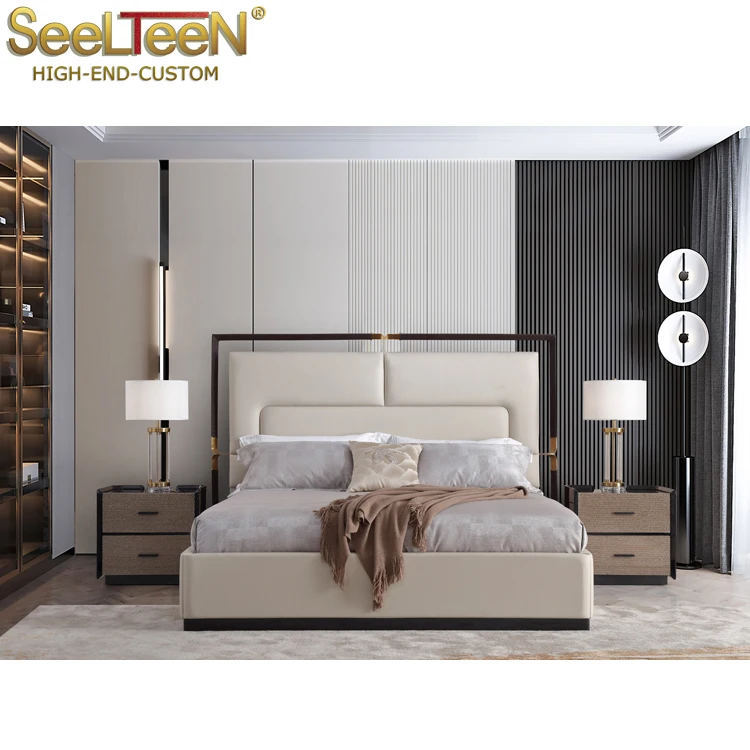Home bedroom furniture whole customized brushed brass side bedroom king size bed