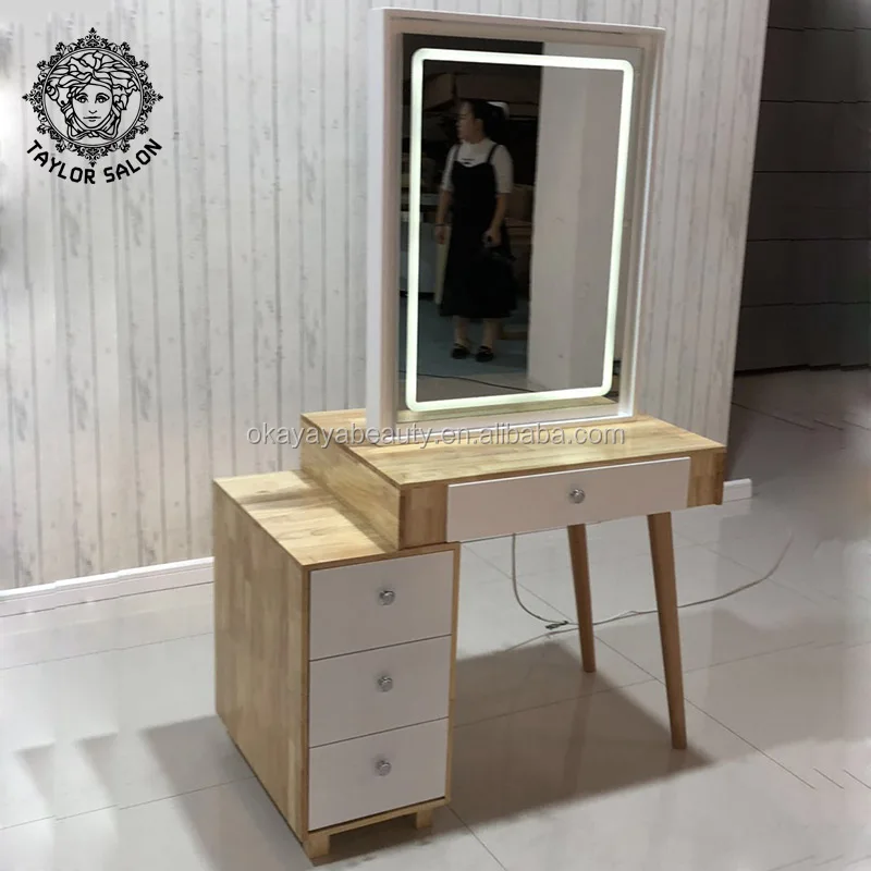 Beauty salon furniture makeup mirror stations vanity table dressing table with mirror and stool