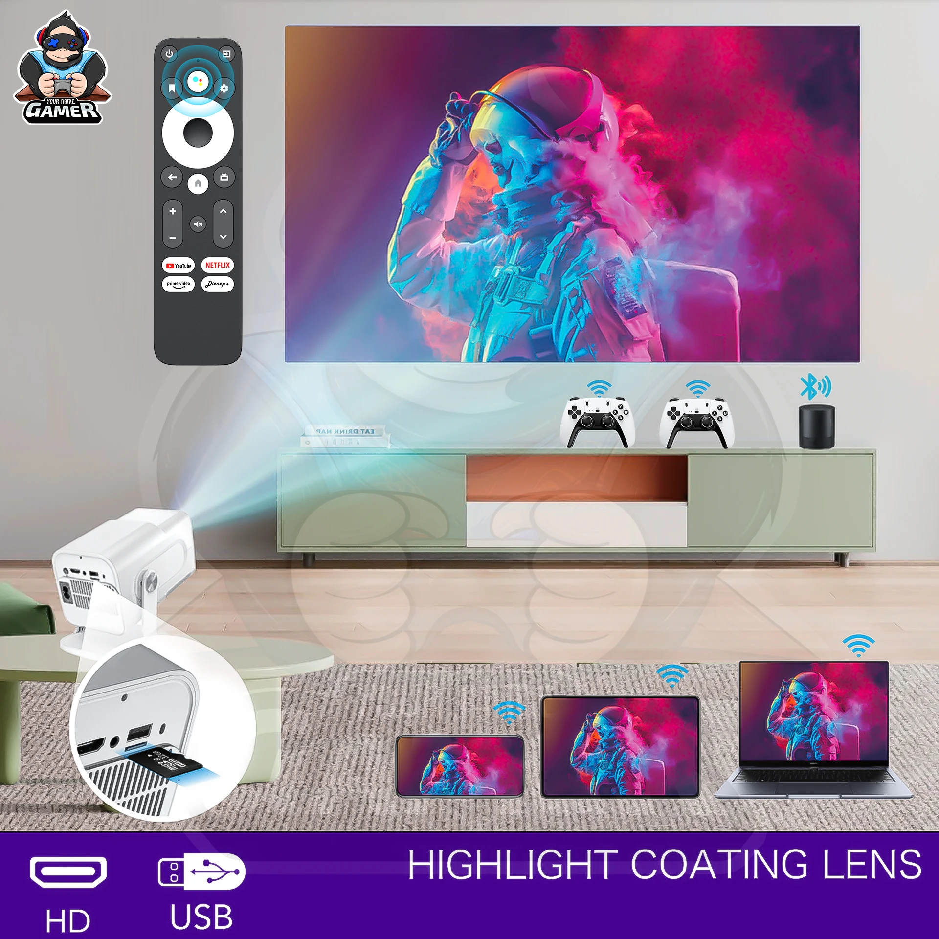 Новейший игровой проектор HCS350 max H713 3D gaming 4k Android 11 High lumen беспроводной умный с голосовым помощником