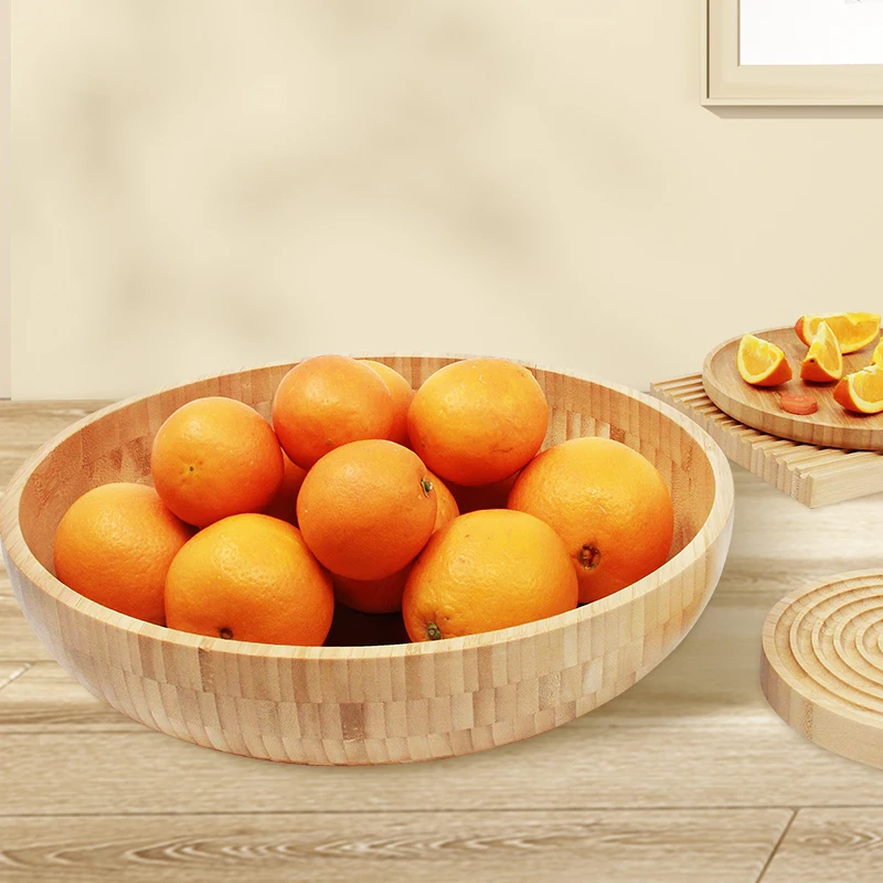 Wholesale 100% Natural Bamboo Salad Bowl Handmade Customized Round Bowl Fruit Salad Bowl for Kitchen