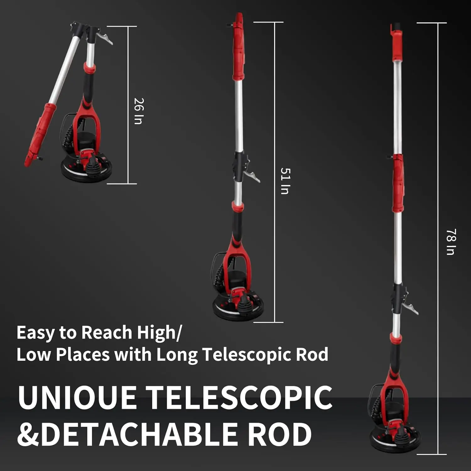 Variable Speed 800-1800RPM Drywall Sander LED Light Extendable Handle Sanding Discs Popcorn Ceiling Removal Tool Foldable Vacuum