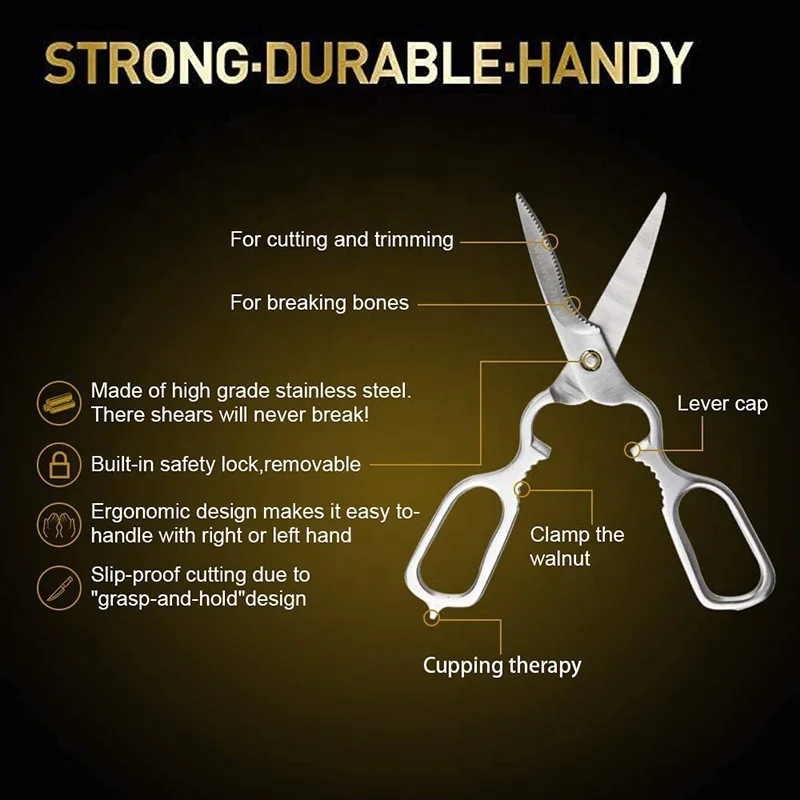 Best Quality stainless steel poultry vegetable shears  bottle opener walnut cracker Sharp multifunctional shears for kitchen use