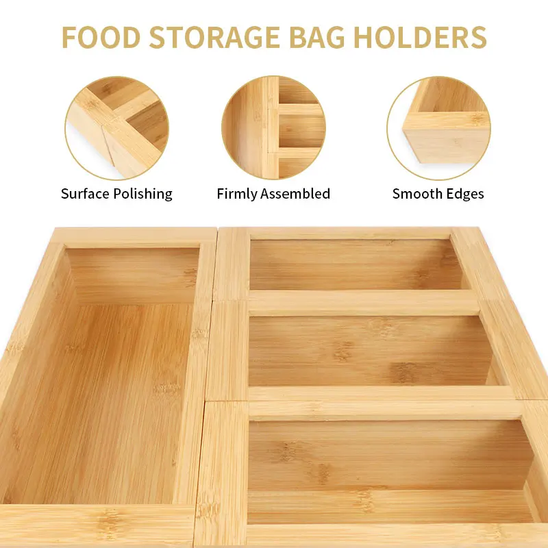 Compatible Food Storage Bag Ziplock Organizer Holders Bamboo Drawer Organizer Set Accessories Stackable For Home