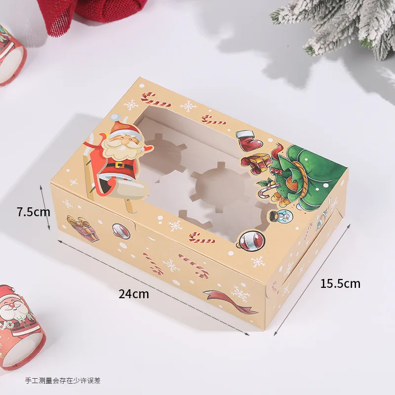 Christmas style cartoon creative baking pastry packaging paper box for cupcake box and muffin cups 4-6-12 piece with window