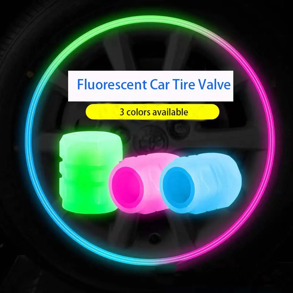 Universal Luminous Valve Caps Fluorescent Green Blue Night Glowing Car Motorcycle Bicycle Wheel Styling Tyre Hub Luminous Decor