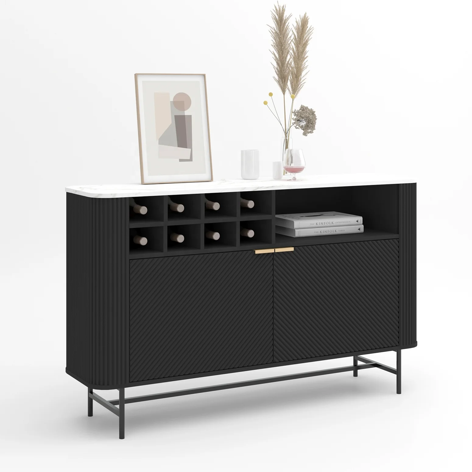 Custom luxury black kitchen dining living room cupboard metal leg wood buffet sideboard cabinet with 2 door