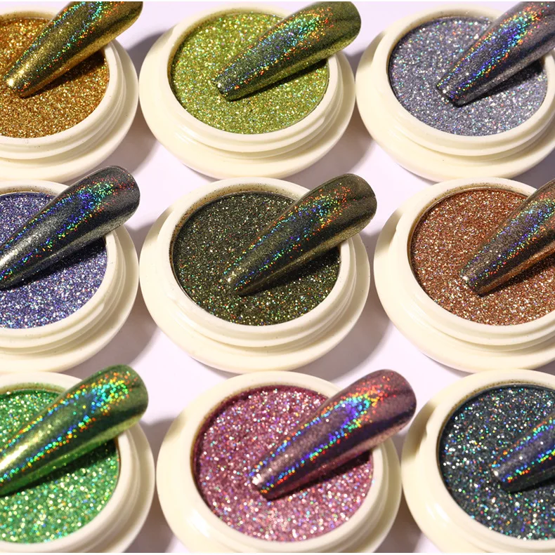 
Super Bright Gold Laser Mirror Plating Titanium Nail Glitter 6 Color Set Glitter Laser Nail Powder 