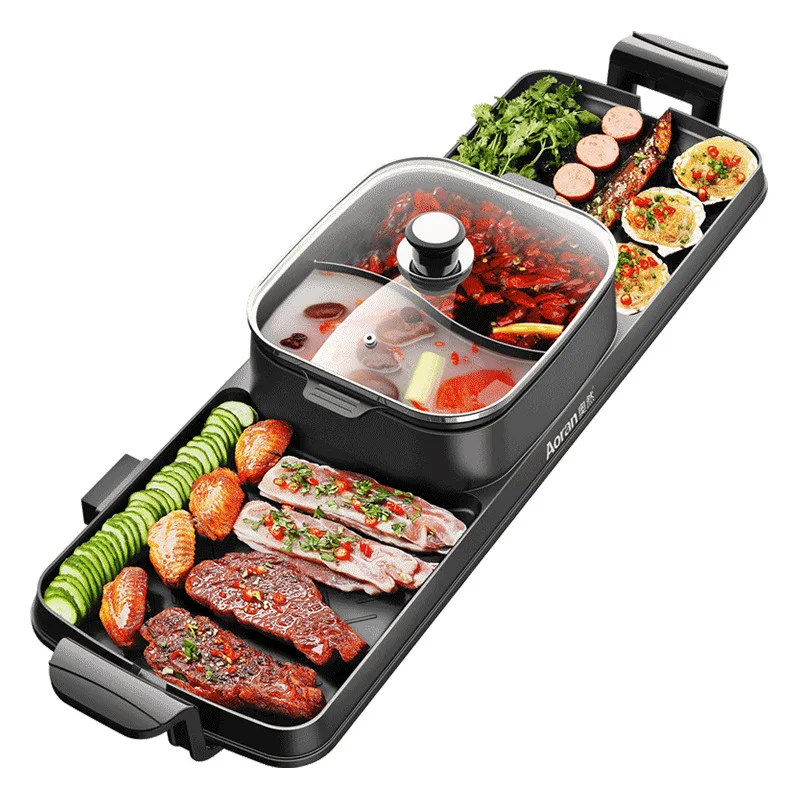 Electricity 220 Top Table Smokeless Flat Pan PTFE Modern Hot Pot Double Indoor Black Electric Bbq Grill