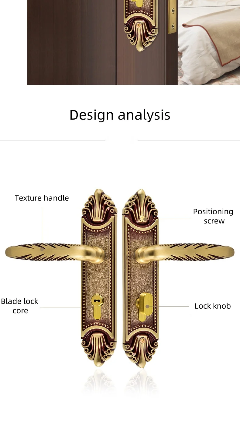 Global durable solid brass copper gold door handle for wooden doors