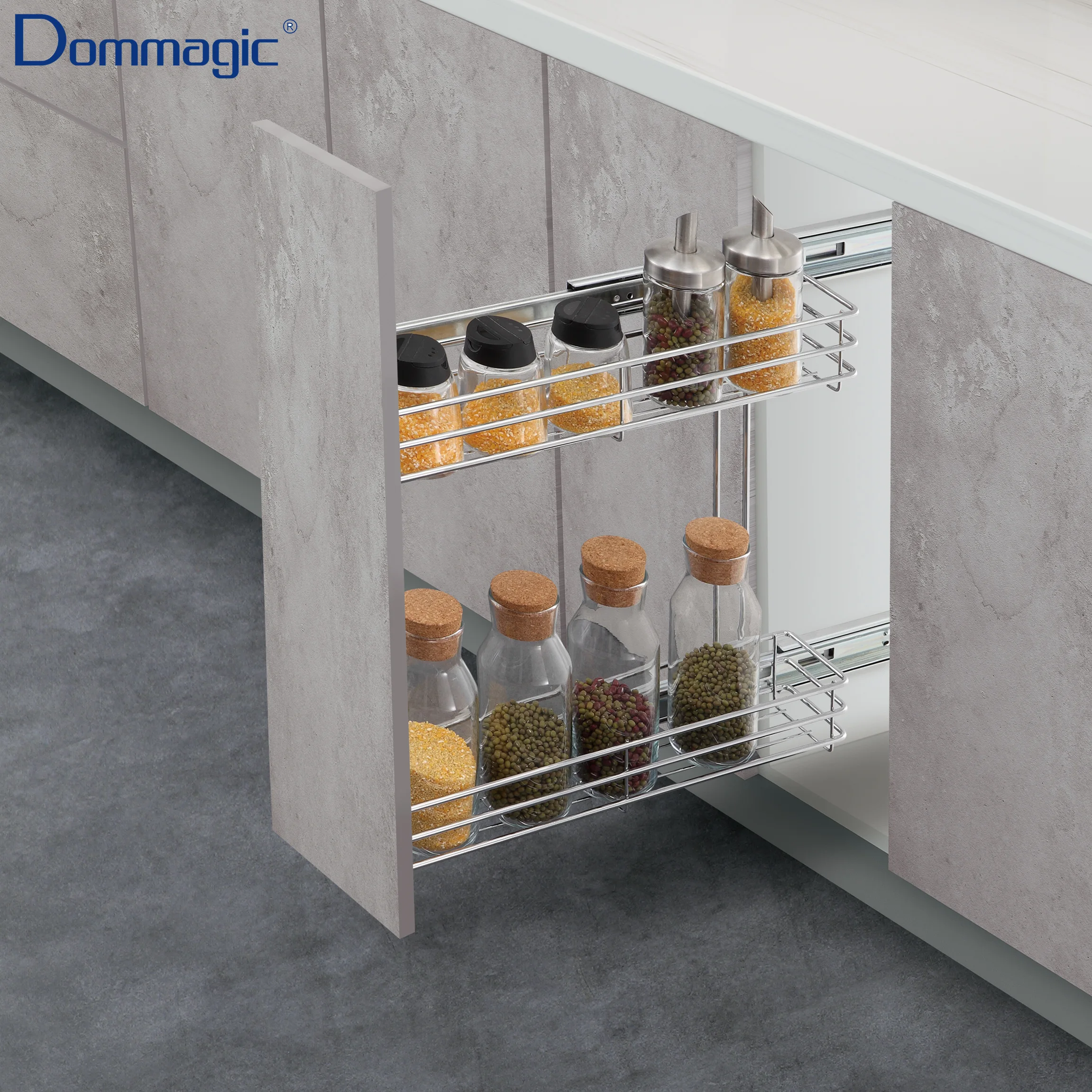 Kitchen Cabinet Side Pull Out Basket for Base Cabinet Storage