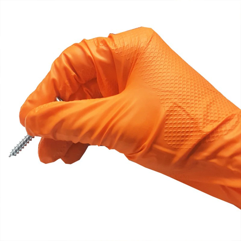 wholesale buy 100 pcs box nitrile thick gloves diamond grip oil resistant powder free green nitrile gloves