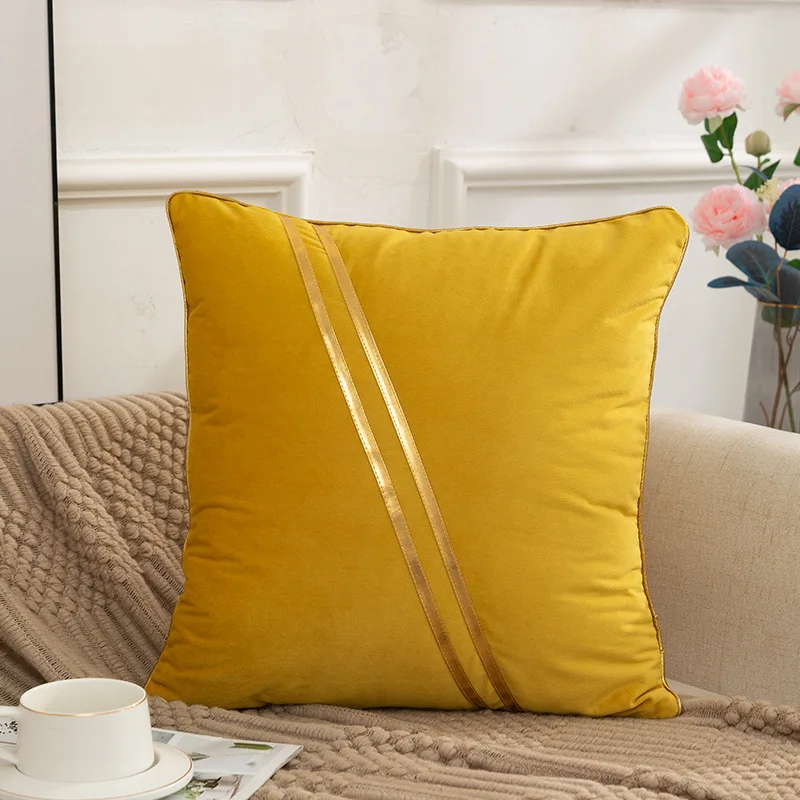 Throw Pillow Covers Soft Velvet Pillow Covers Patchwork Gold Leather Luxury Cushion Cover Square Pillow Cases for Home Decor