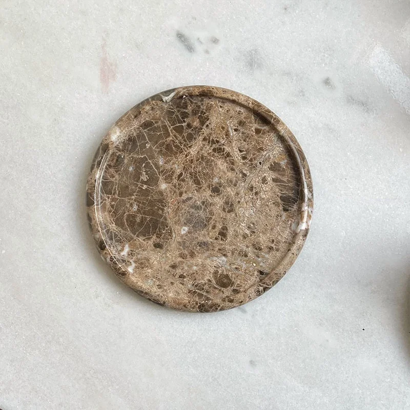 Prefab Nero marquina black marble serving tray Round tray dia 20x3cm