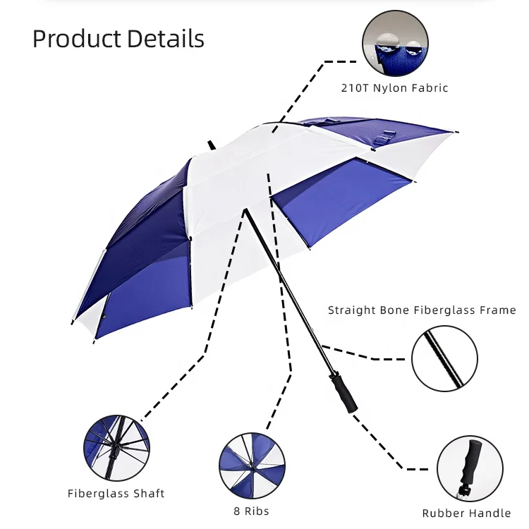 Promotion Advertising 32 Inch Double Layers Umbrella Prints Logo Custom Golf Umbrella
