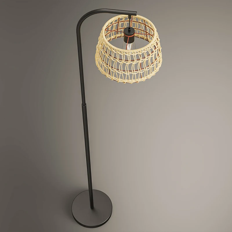 Hot sale  designer vintage style  rattan floor lamp cheap floor lamp diming for amazon seller