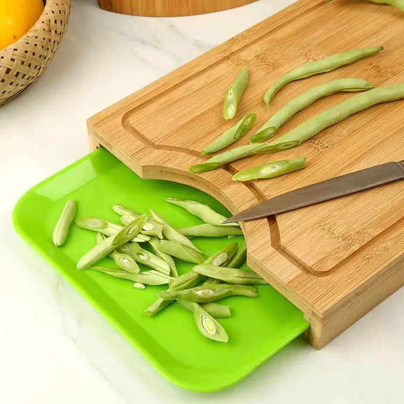 Kitchen Organic Sublimation Blanks Bamboo Wooden Cutting Boards Chopping Blocks With 1 Containers And Storage Drawers