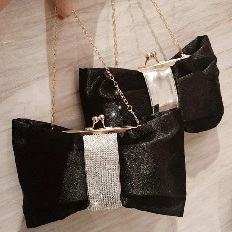 Wholesale Fashion Design Korean Style Black Butterfly Shaped Female Chain Clutch Purse Evening Bag