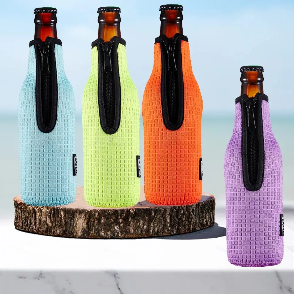 Custom Logo Neoprene Bottle Cooler Bags Sleeve Holder Insulation Zipper Beer Bottle Cooler