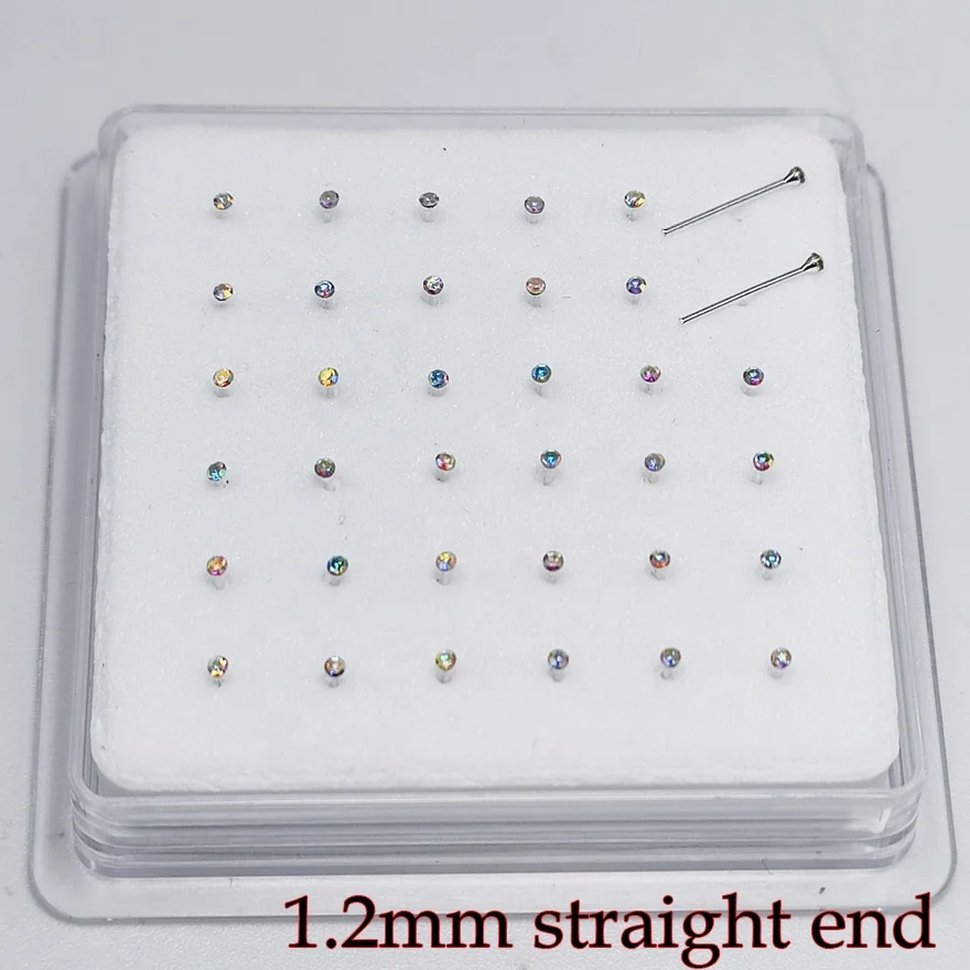 22g 925 sterling silver Tiny 1.2MM AB Nose Stud Ring Piercing Nose Bone I Shaped Nose pin body jewelry