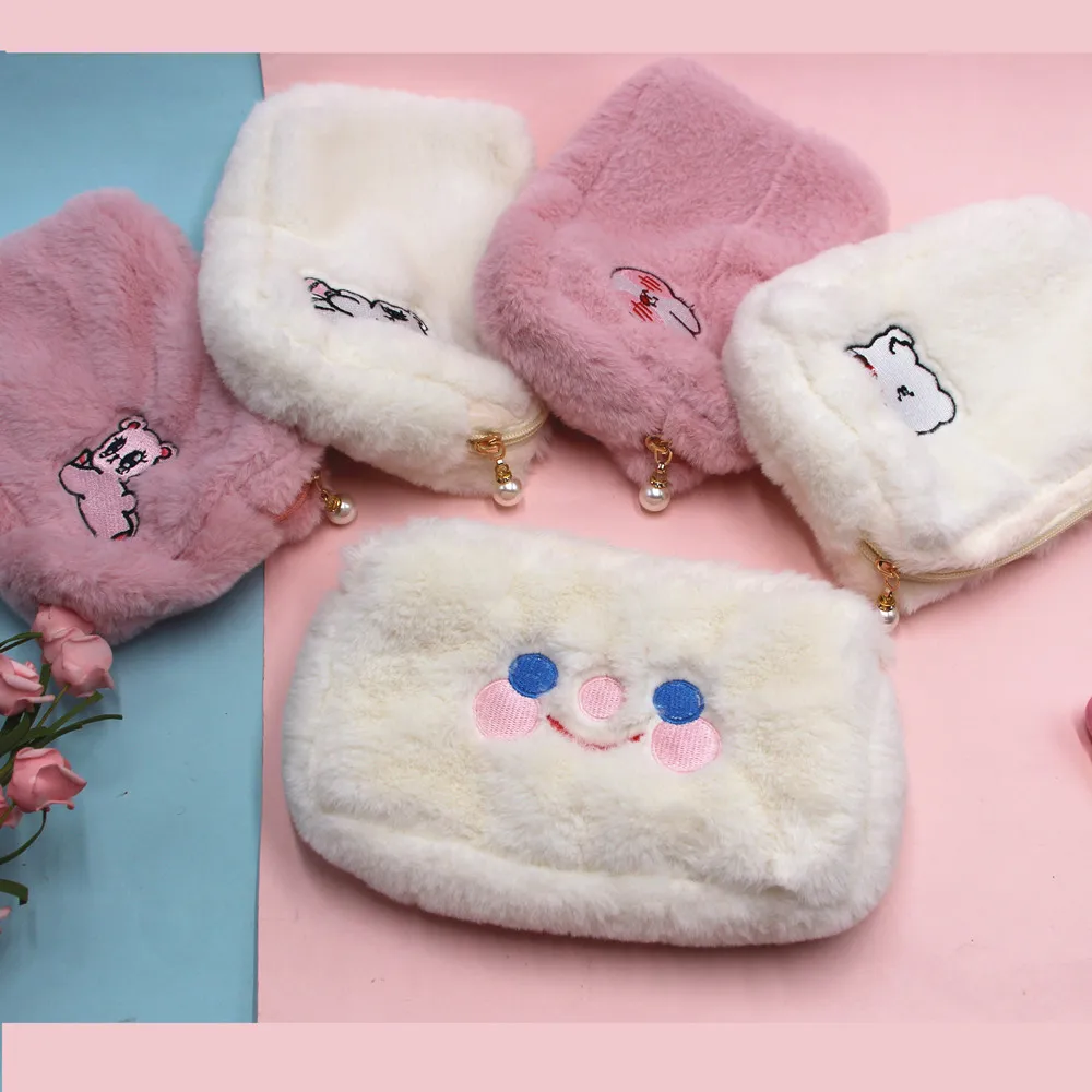 Large Capacity Girls Gift Korea Student School Pencil Case Girls Storage Bag Women Plush Cosmetic Bag Travel Makeup Bag