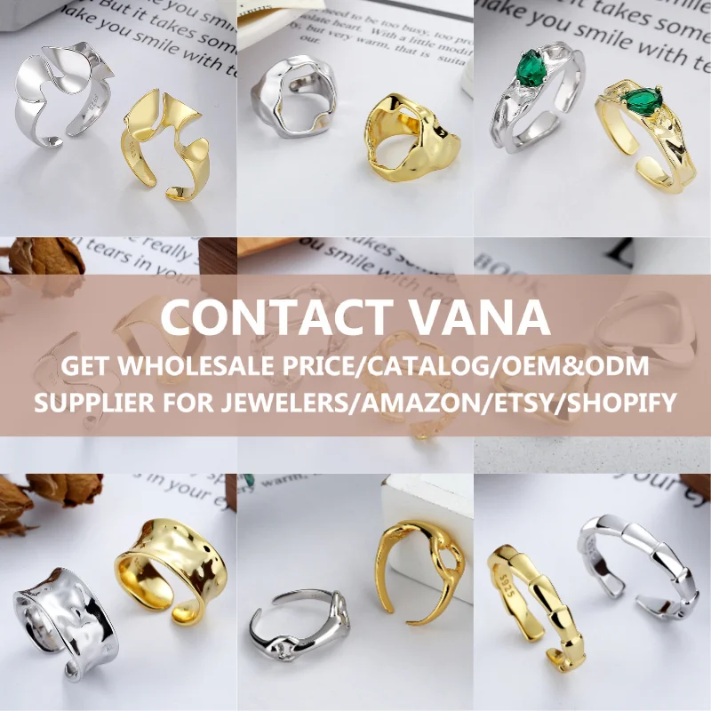 VANA Geometric Hollow Silver Ring Hip-Hop Fine 925 Sterling Silver Casual Adjustable Rings Asymmetric Styles Ring Jewelry Set