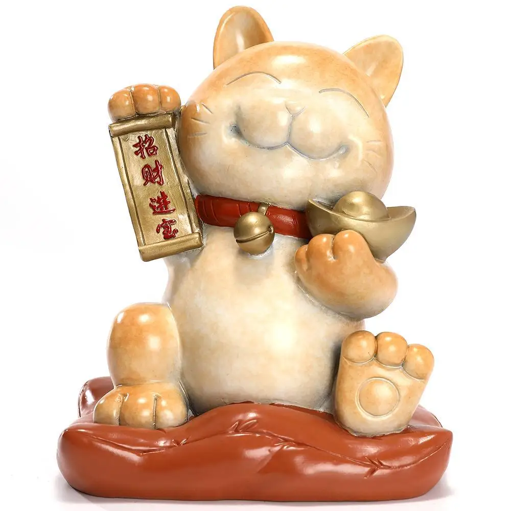 Art craft supplies Statue home decor sculpture handicraft custom design treasure metal copper Fengshui ornament fortune cat