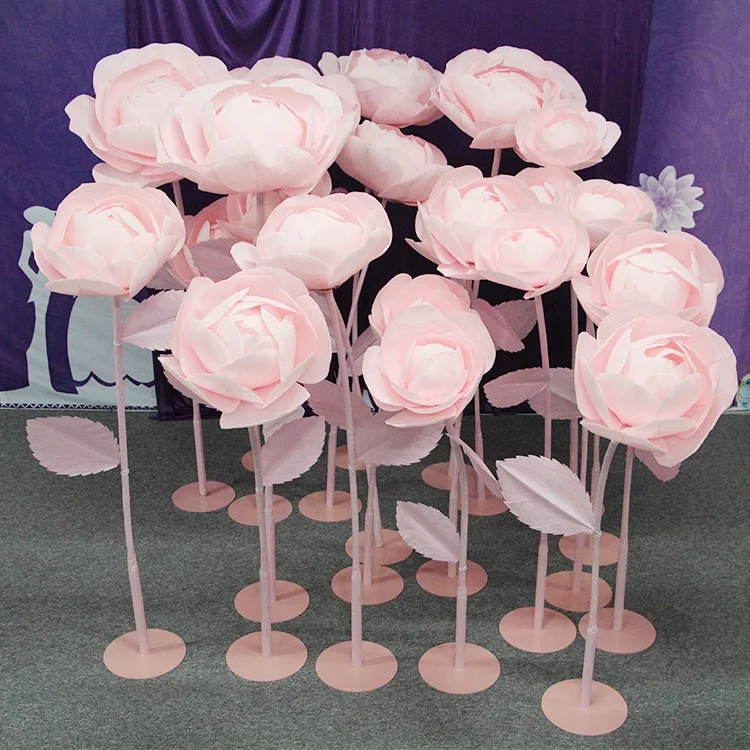 Giant artificial paper flowers long stem backdrop stand for wedding flowers