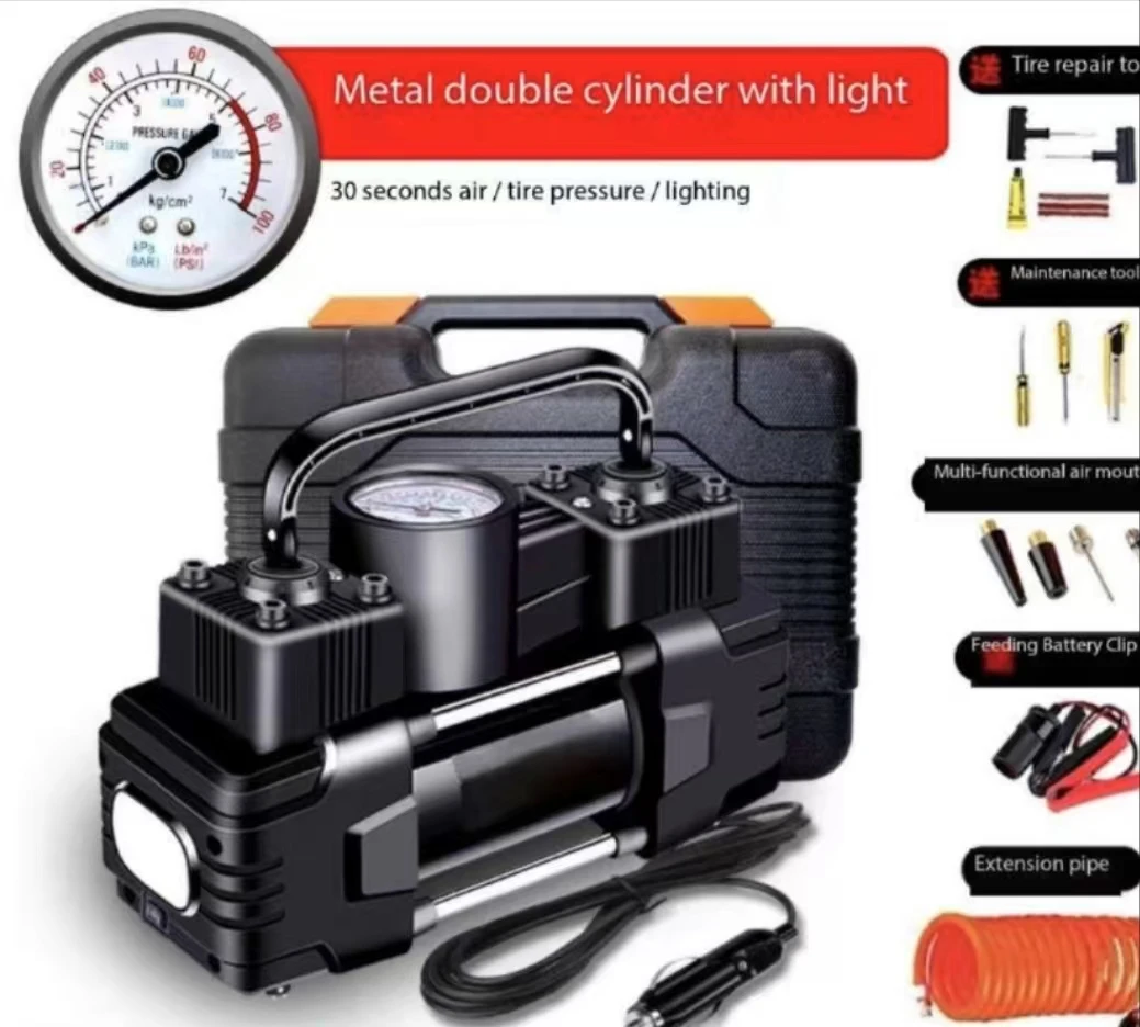 CE Approved 150psi Auto Air Inflator Portable Heavy Duty Double Compensator Tyre Compressor Double Cylinder Type Car Tyre Pump