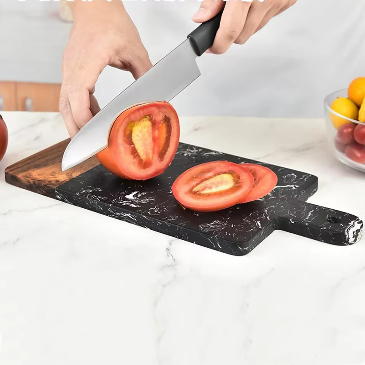 Kitchen 2 In1 Acacia Wood And Marble Chopping Board For Fruit Bread Cheese Steak