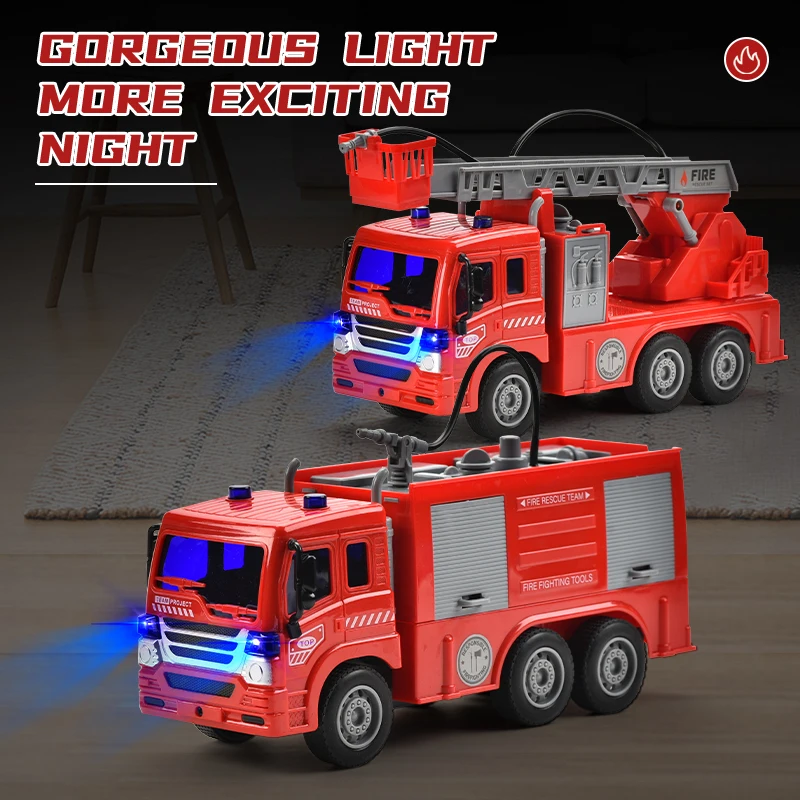 Simulation Water Spray Remote Control Play Toy RC Fire Rescue Truck Fire Engine Sprinkler Vehicle for Kid Boys