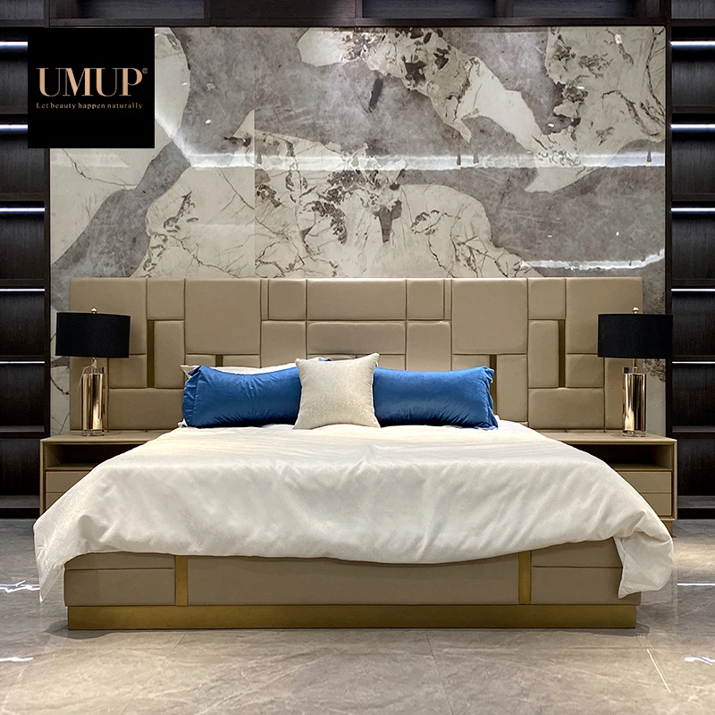 Modern excellent design popular bedroom furniture big size headboard leather & fabric king & queen sizes double bed