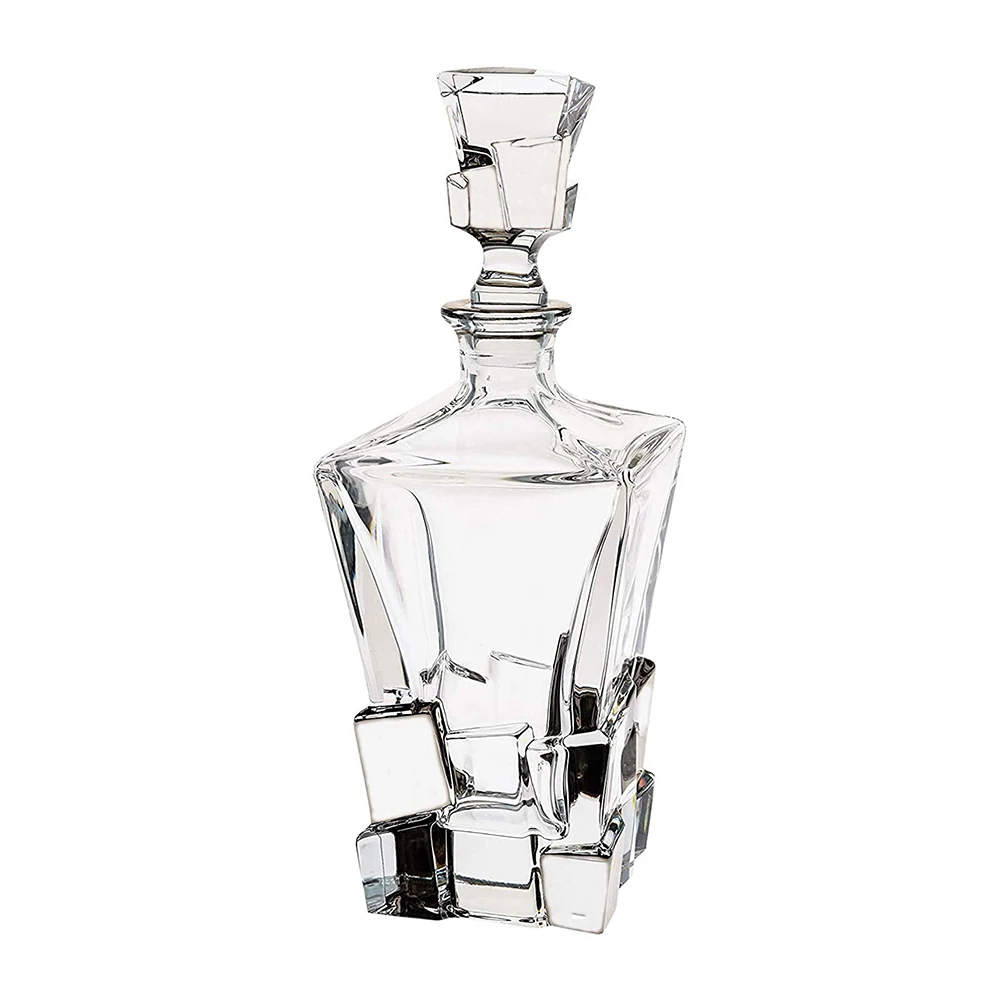 
Customized Logo 27oz Bar Glass Cup Crystal Clear Wine Glasses and Decanter with Airtight Geometric Stopper 