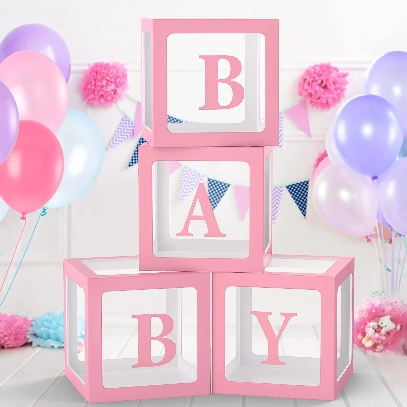 Baby Shower Decorations 1pcs Baby Boxes with Letters Transparent Balloon Boxes For Baby Shower Birthday Party Decorations