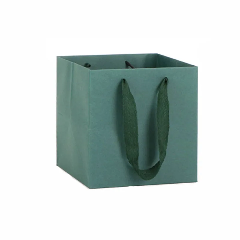 Custom Luxury Flower Paper Bag Big Size Shopping Bags Cake Carry Bag With Square Bottom