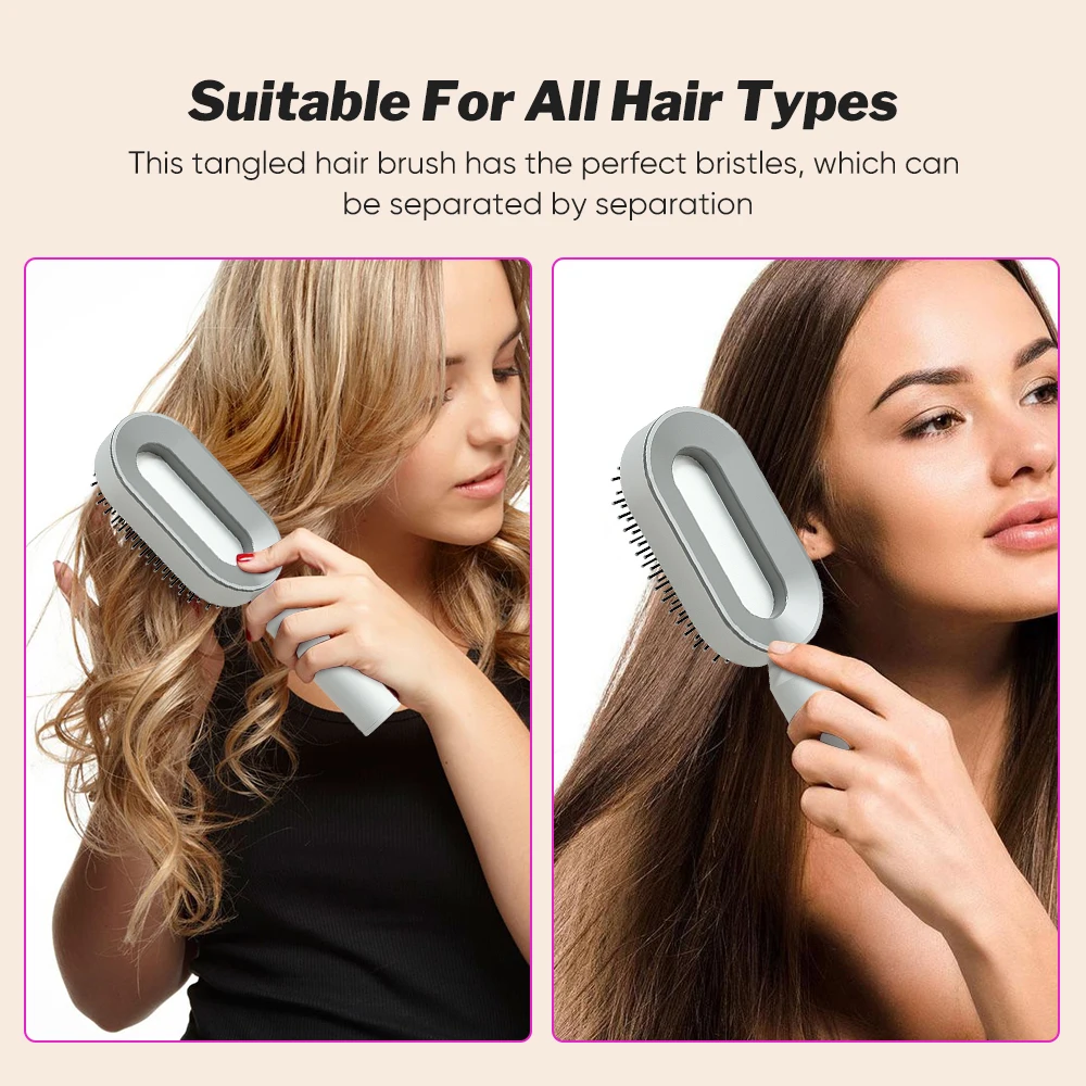 Personalized 3d New One Key Clean Design Massage Comb Air Cushion Easy Clean Hairdressing Self Cleaning Hair Brushes For Women