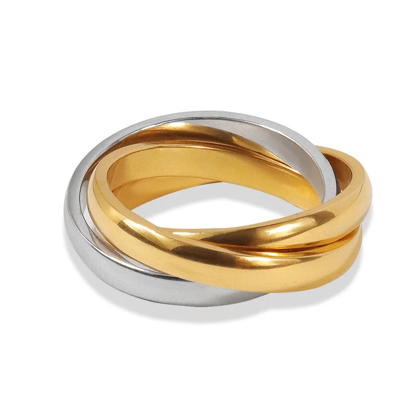 Amazon Titanium Steel Couple Ring Tricyclic Ring Rotary Motion Anti-Anxiety Wedding Engagement Gift Jewelry Stainless Steel