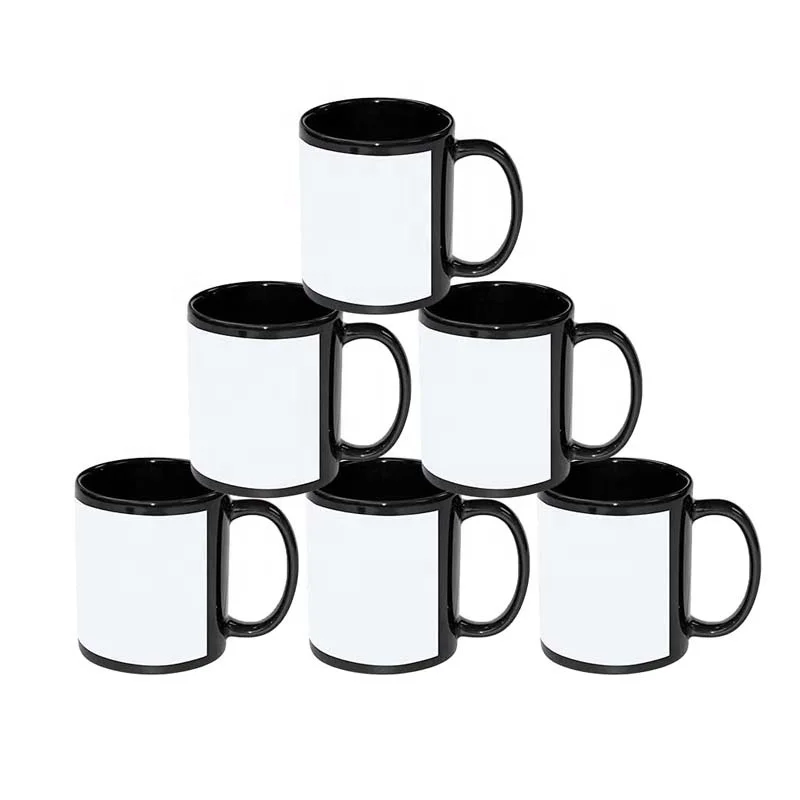 Black Sublimation Mug with White Patch 11oz Black Sublimation Mugs with Black Handle