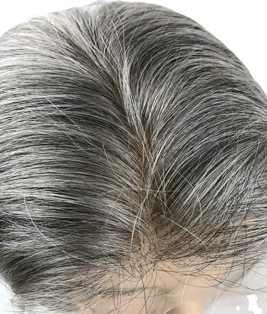 Fashion Personalized Wig Hidden Knots Gray Color 16inch Light Density  Human Hair Full Lace Wigs with Baby Hair