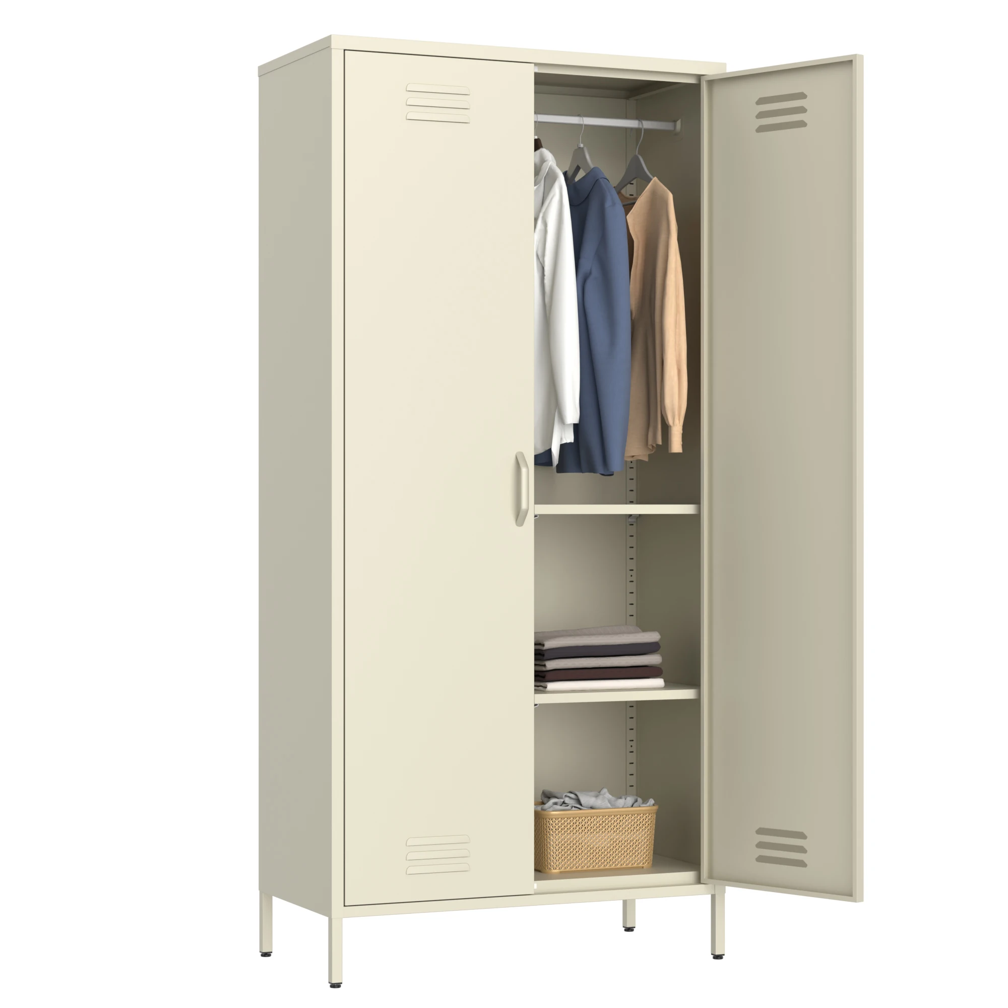 Colorful Metal Locker European Metal Cupboard For Bedroom Closet Wardrobe Steel Locker Closet Organizer with 2 swing doors