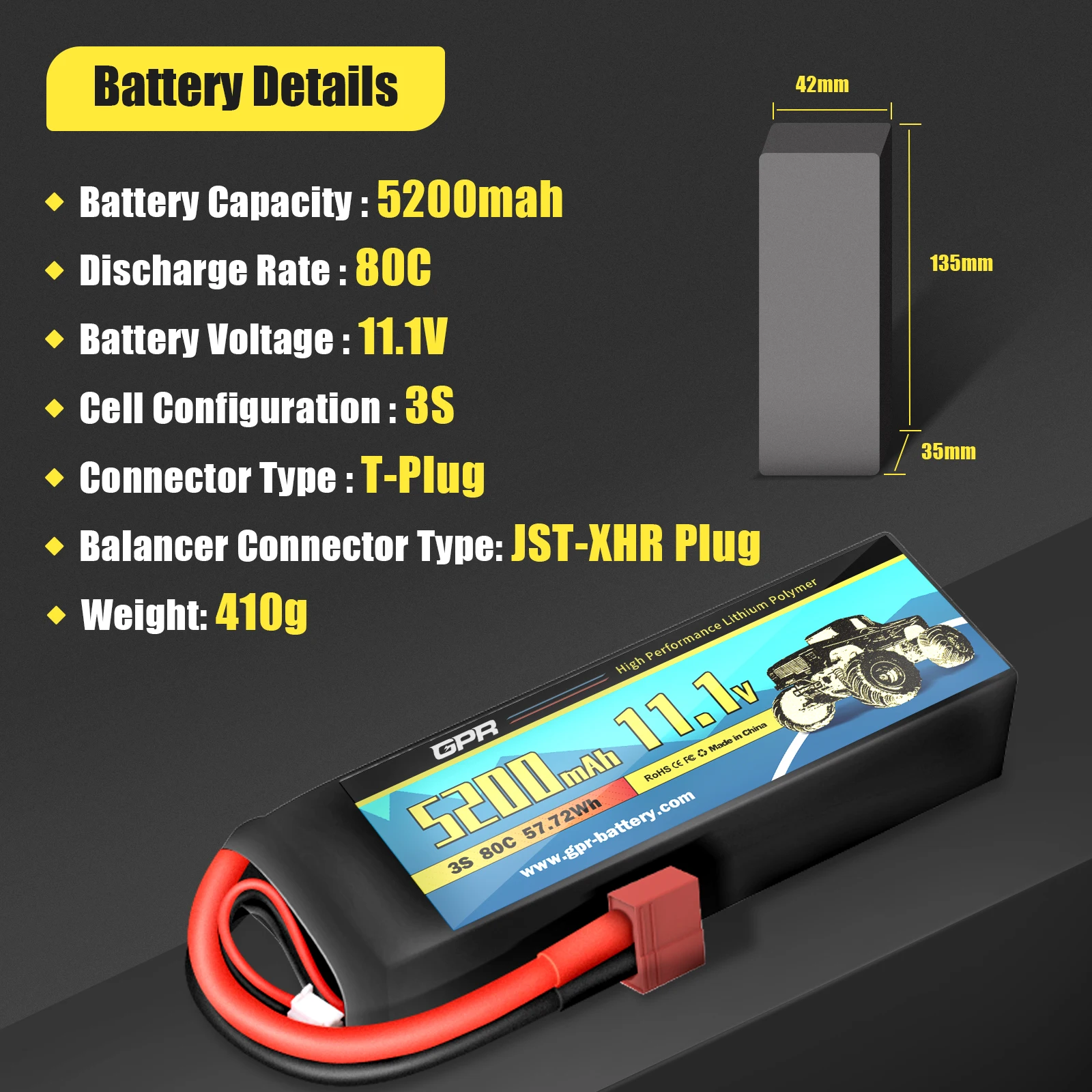 OEM/ODM 5200 mAh 3S High Discharge Rate 80C 11.1V Lipo Battery With T Plug Connector For RC Helicopter Racing Car