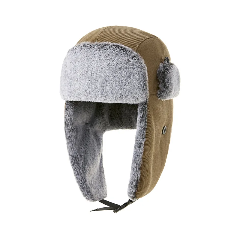 2024 Winter Trapper Hats Grey Fur Warm Women and Men Autumn Winter Fur Hat Outdoor Russian Hunting Hats