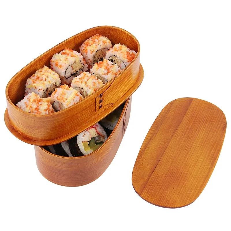 Double Japanese Bento Lunch Box for Kids Split Lunch Boxes Wooden Sushi Boxes Picture Rectangle Sustainable Kitchen Food Storage