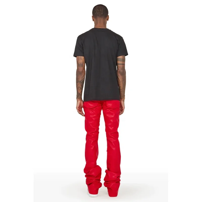 KY New Faux Leather Stacked Pu Leather Pants Fitness Flare Pants