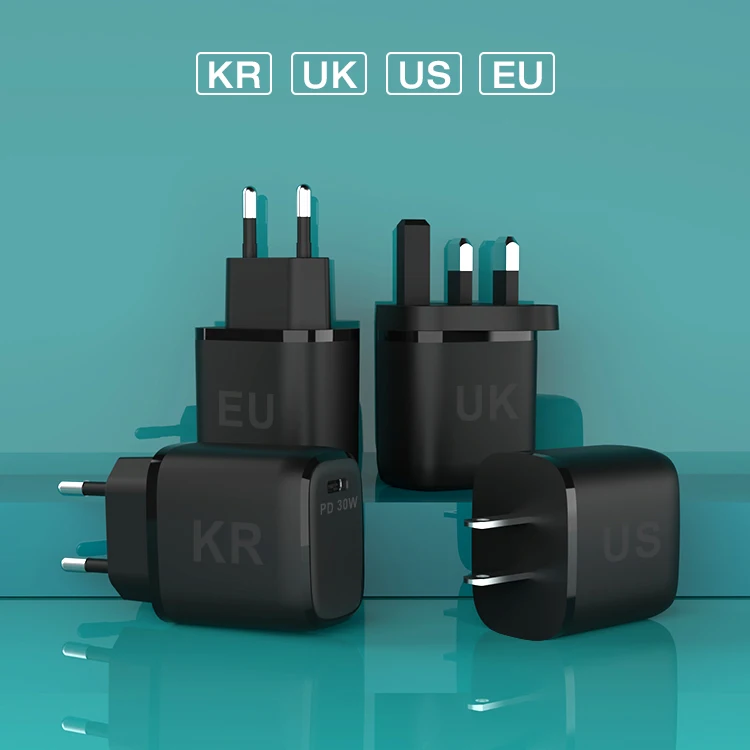 Smart Mobile Phone EU US KR UK Plug One Single Port Fast Quick Charging Wall Portable CE Universal USB Type C PD Charger 30W PPS