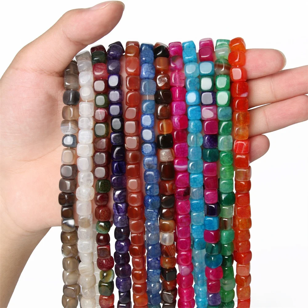 8*8mm Natural Stone Agate Square Cube Loose Beads Crystal Healing Gemstone Beads For Jewelry Making Material Accessories 45g