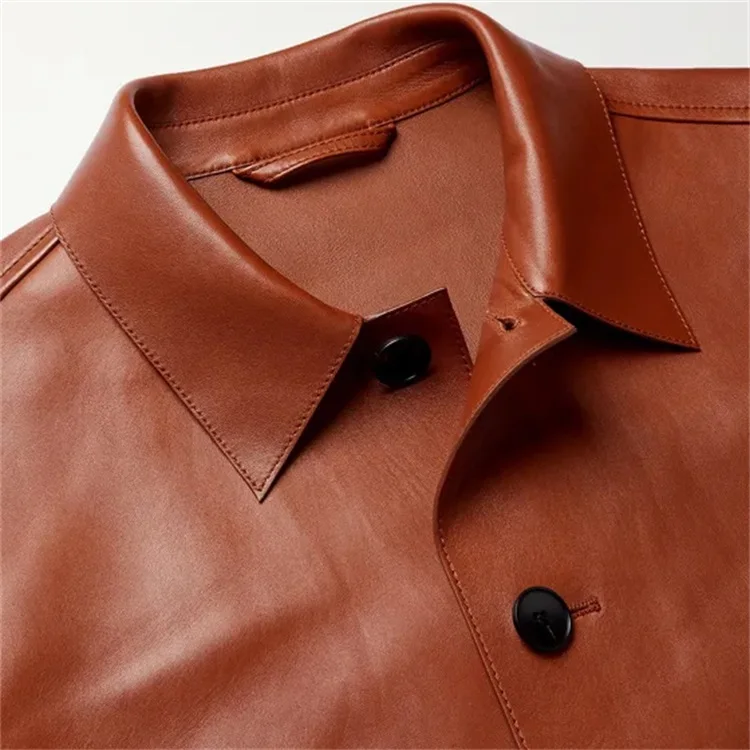 OEM на заказ модный Классический воротник коричневый ягненок кожаный blouson куртка для мужчин